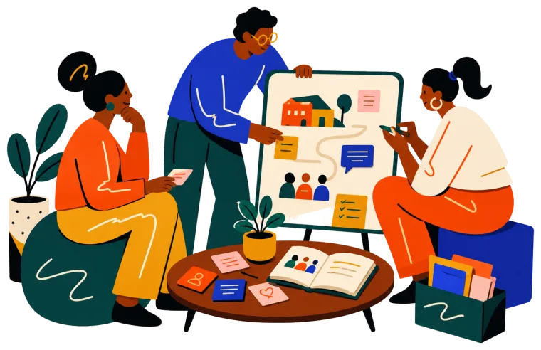 Illustration of people building a community support plan