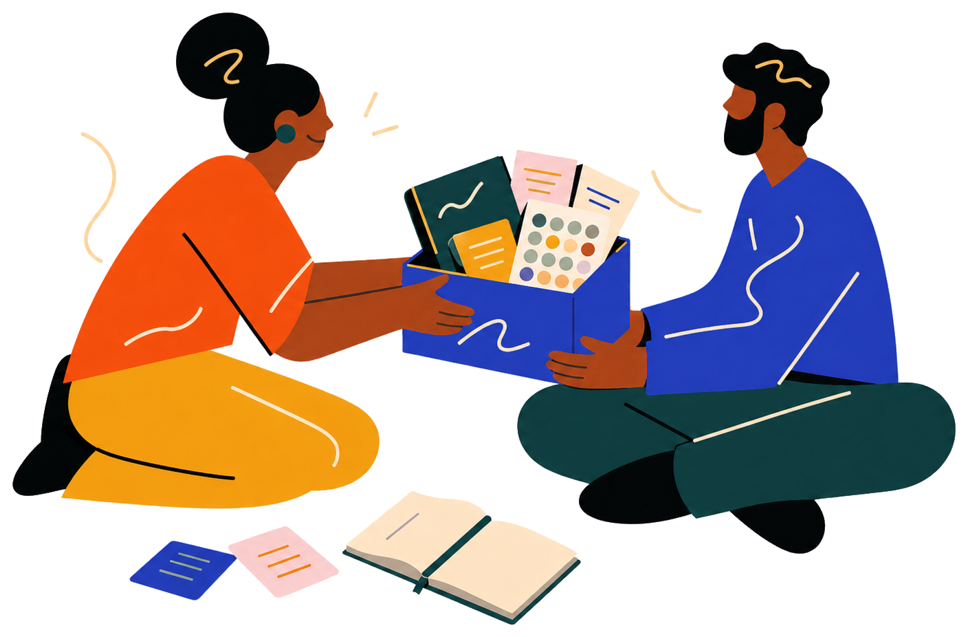 Illustration of a person holding mental wellness toolkit cards