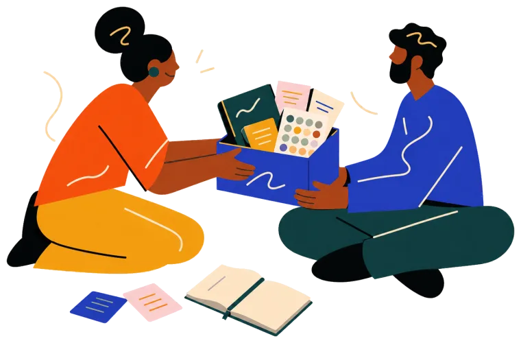 Illustration of a person holding mental wellness toolkit cards